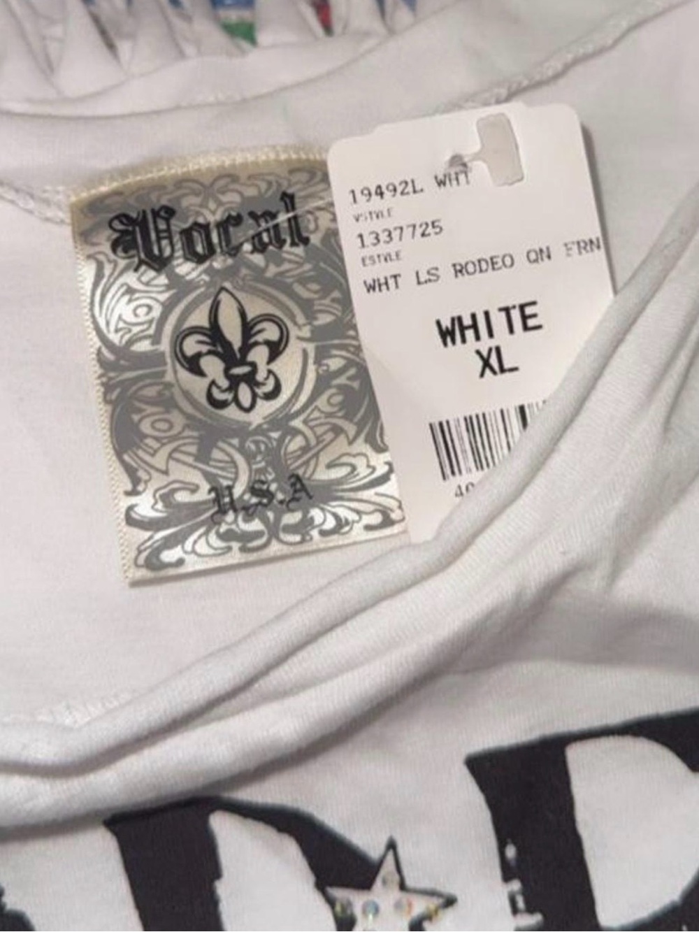 Vocal White "Rodeo Queen" Fringe Long Sleeve Tee - Picture 3 of 3